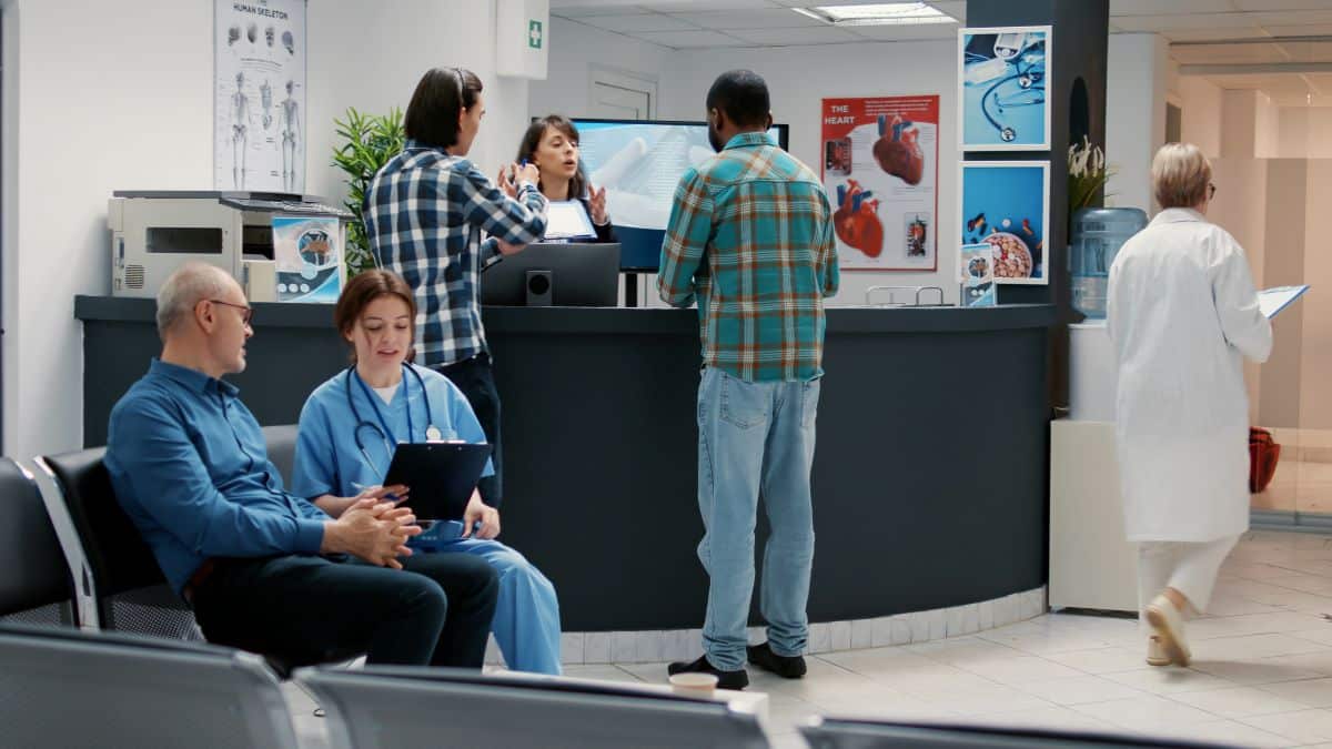Busy medical center waiting room