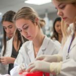 resident students practicing a procedure
