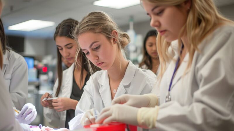 resident students practicing a procedure
